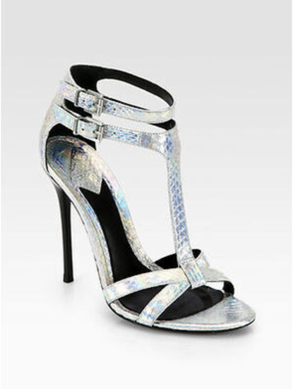 B BRIAN ATWOOD Laetitia Metallic Snakeskin Tstrap Sandals Sz:38.5 NEW